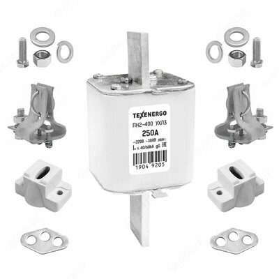 Sug'urta PN2 400/250 Aloqa bazasi (ushlagichi) va mahkamlagichlari bilan to'liq jihozlangan