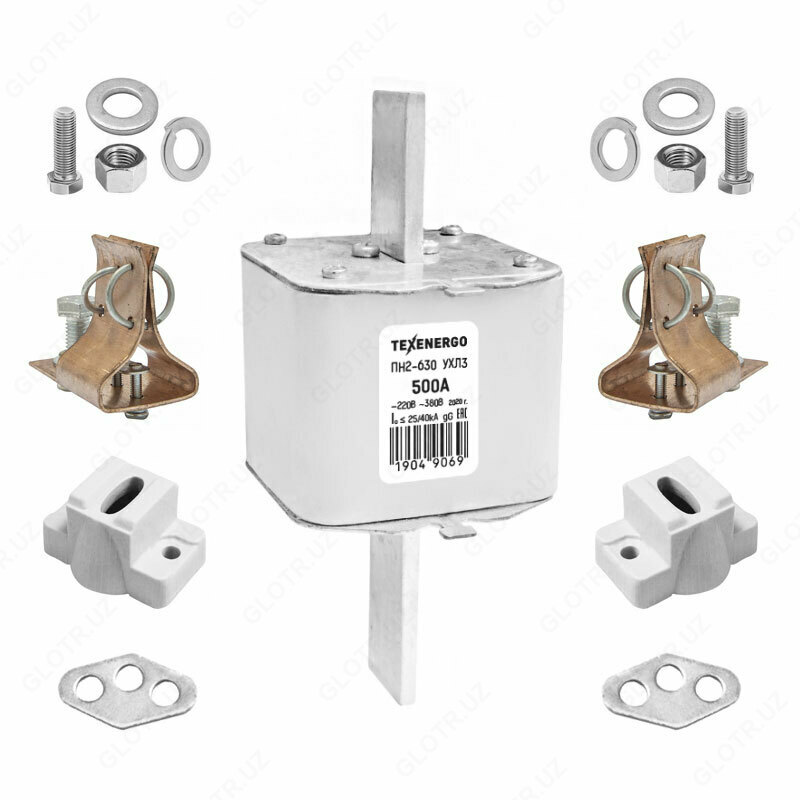 Sug'urta PN2 630/500 Kontakt poydevori (ushlagichi) va mahkamlagichlari bilan to'liq jihozlangan