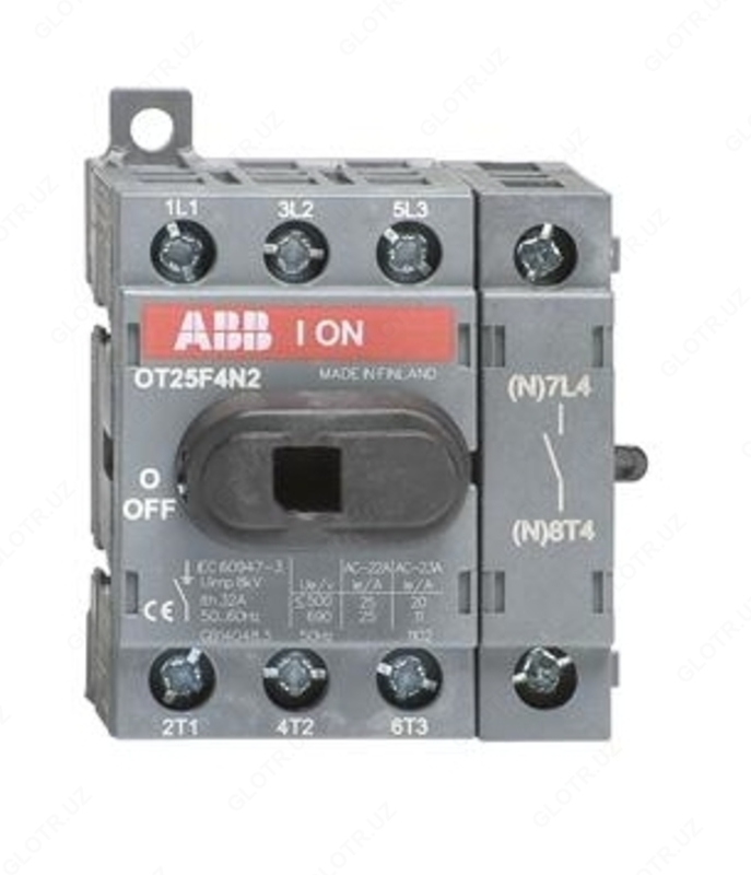 Рубильник OT25F4N2 до 25А 4х-полюсный для установки на DIN-рейку или монтажную плату (с резерв. ручкой)