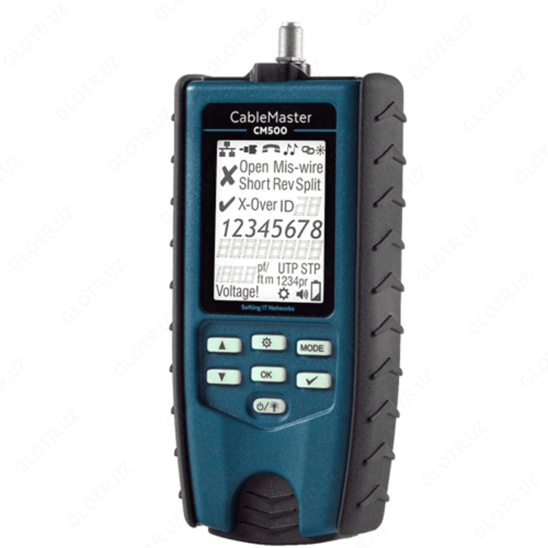 CableMaster 500 - RJ45 / 12/11 o'ralgan juftlik va koaksiyal kabel sinov qurilmasi (uzunlikni aniqlash bilan)