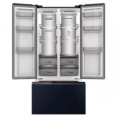 Ikki kamerali maishiy muzlatgich "Hofmann RF503ADBLG/HF" (Moviy shisha)