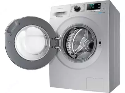 Стиральная машина автомат "Samsung WW80J6210СSOLD" (Серебристая/Синяя) 8 кг