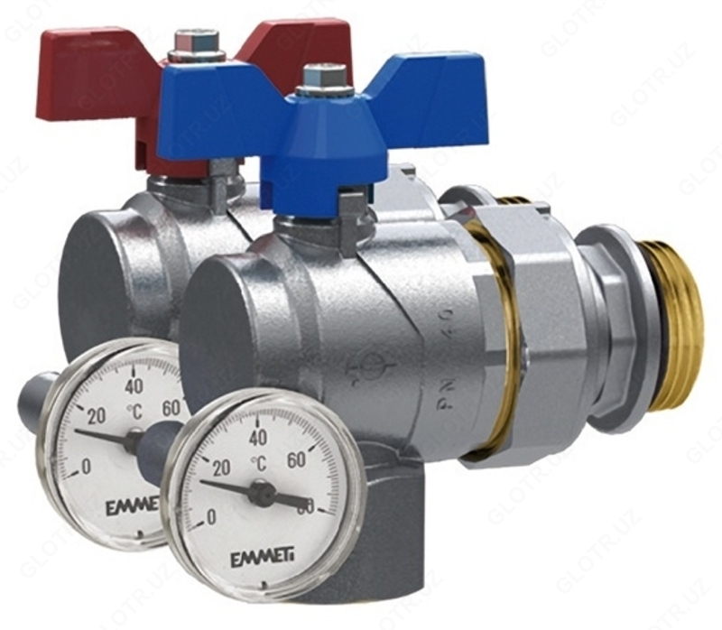 Кран шаровой с термометром для коллектора угловой ZL-4013
