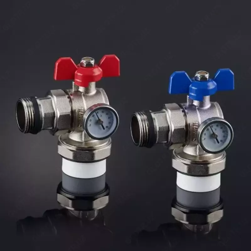 ШАРОВЫЕ КРАНЫ ПОЛУСГОНОМ УГЛОВОЙ С ТЕРМОМЕТРОМ D-25