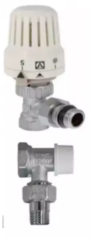 Radiator klapan toplami 1/2B x 1/2N burchakli besleme-qaytaruvchi-termik bosh 3/4 qismi xizmat qiladi