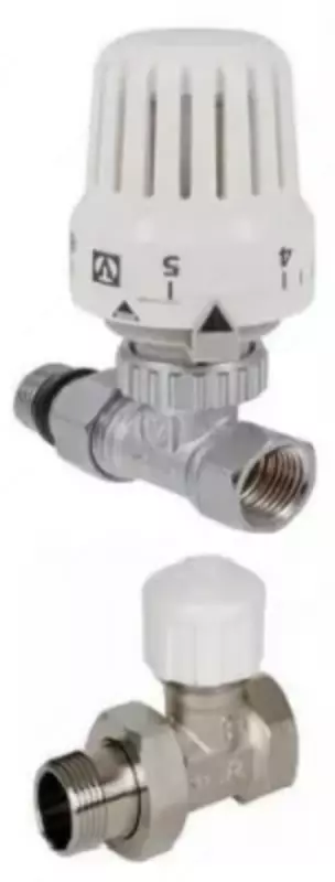 Кран радиаторный комплект 1/2В х 1/2’Н прямой подача-обратка-термоголовка Подача 1/2