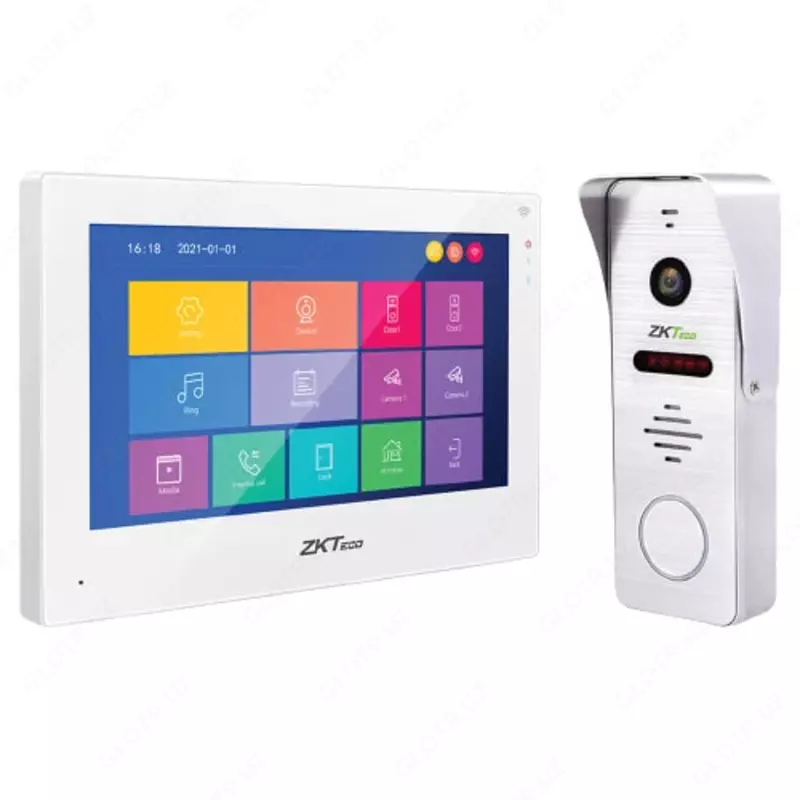 Interkom va eshik qulfi ZKTEco VK07-C02 (Set) Oq rang