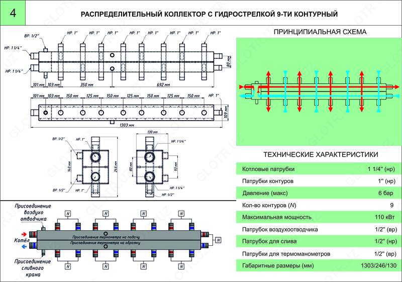  Distribyutori 9-kontur kollektori gidravlika bilan - 