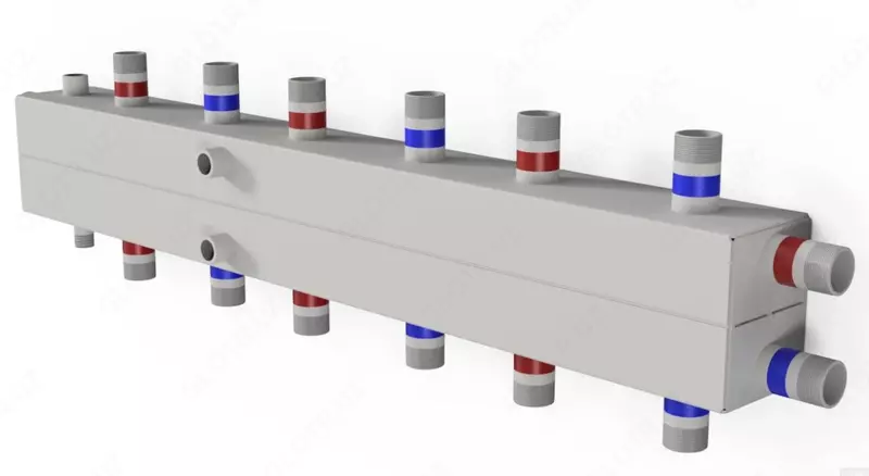Распределительный 7-ми контурный коллектор с гидрострелкой