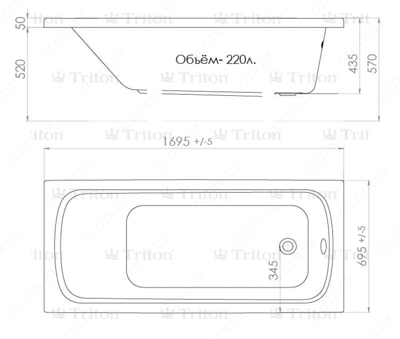 Triton akril vannasi "Standard 170uk" (Rossiya). ramkada PROFESSIONAL GROUP
