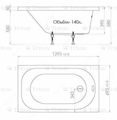 от 1 912 500 сум / шт. Акриловая ванна Triton "Стандарт 130 " (Россия)