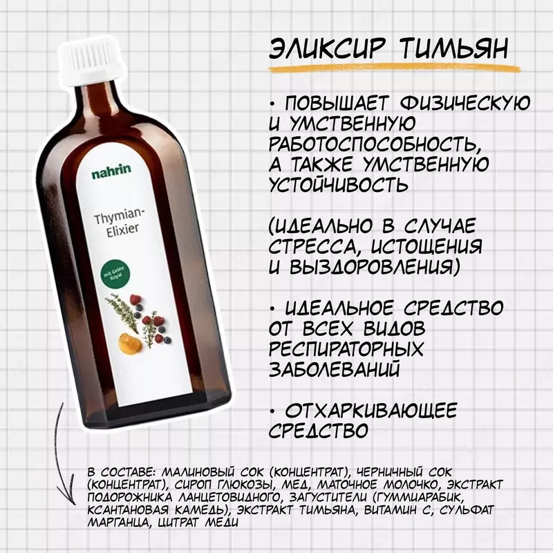  Эликсир «Тимьян» от кашля и паразитов Swiss Nahrin  Швейцария Swiss Nahrin Швейцария