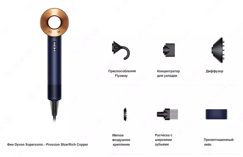 Dyson Supersonic HD07 sochlarini fen mashinasi cho'tkasi to'plami, ko'k/mis