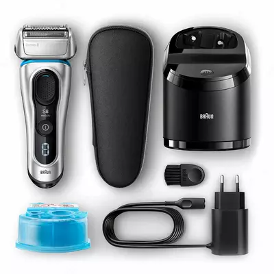 Elektr soqol mashinasi  Braun Series 8 8390cc Clean&Charge stantsiyasi va mato qutisi bilan