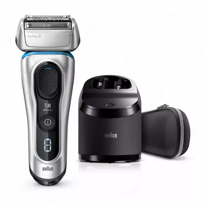 Elektr soqol mashinasi  Braun Series 8 8390cc Clean&Charge stantsiyasi va mato qutisi bilan