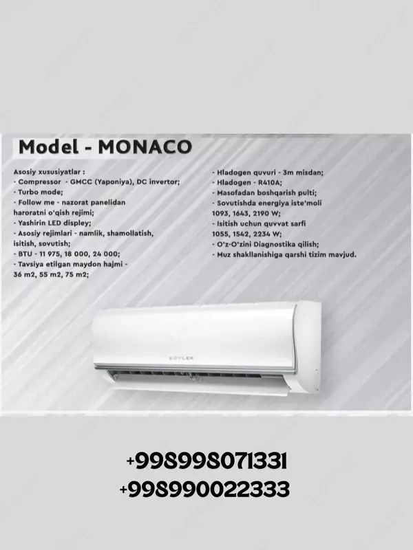 Кондиционер ZIFFLER MONAKO 12 Inverter в Ташкенте и Узбекистане