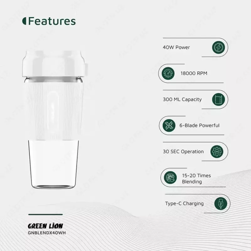 Portativ smuzi blenderi Fresh Juice Green Lion.