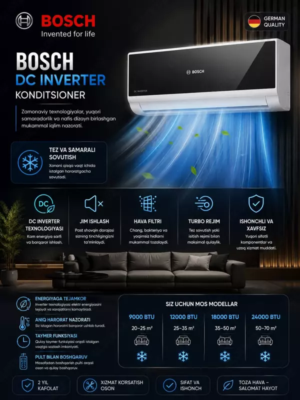 Кондиционер Bosch ASI12XB30U, чёрный