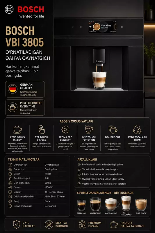 Bosch CTL7181B0 o‘rnatiladigan qahva mashinasi