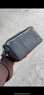 Мужская кожаная барсетка Hermes в чёрном цвете