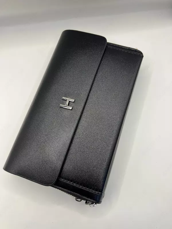 Мужской кожаный портмоне Hermes в чёрном цвете