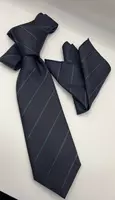 Мужской галстук тёмно-синего цвета с зелёными полосами (Турция)
