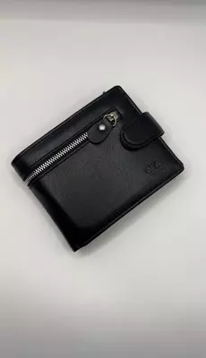 Chaqmoqli ekocharmdan erkaklar hamyoni - qora rangda