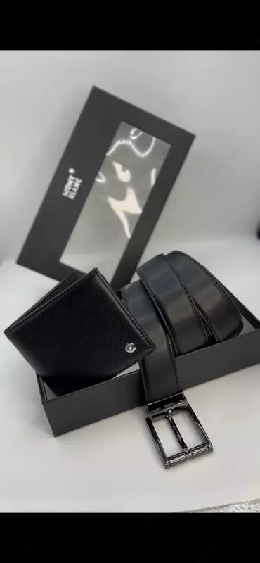 Montblanc Meisterstück qora teri kamari va hamyoni