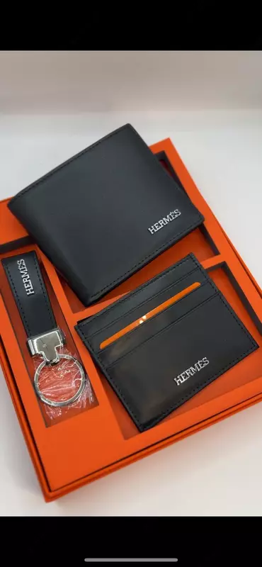 Hermès qora teri hamyoni va brelok