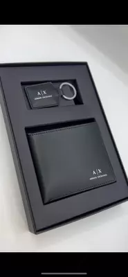 Подарочный набор Armani: портмоне и брелок из чёрной кожи