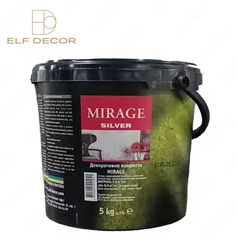 Декоративная краска Mirage Silver  бархатистая текстура с серебристым металлическим и перламутровым эффектом