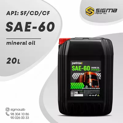 Har qanday ob-havoga mos keladigan dvigatel moyi PETROX SAE 60, 20 l