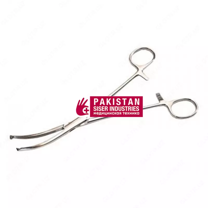 Зажим кровоостанавливающий по Кохеру  1х2 зубый  изогнутый