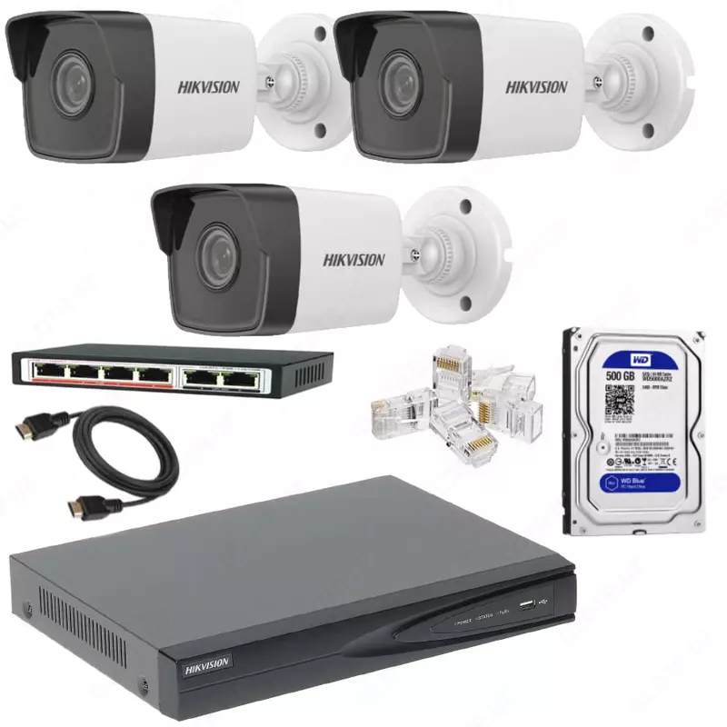 Готовый комплект IP-Видеонаблюдения на 3 камеры "Hikvision" 4мпх