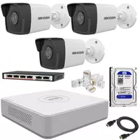 3 ta kamera uchun tayyor IP-kuzatuv to'plami "Hikvision" 2 mpx