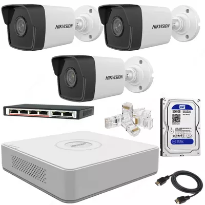 Готовый комплект IP-Видеонаблюдения на 3 камеры "Hikvision" 2мпх