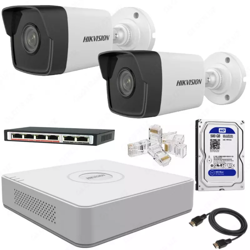 Готовый комплект IP-Видеонаблюдения на 2 камеры "Hikvision" 2мпх