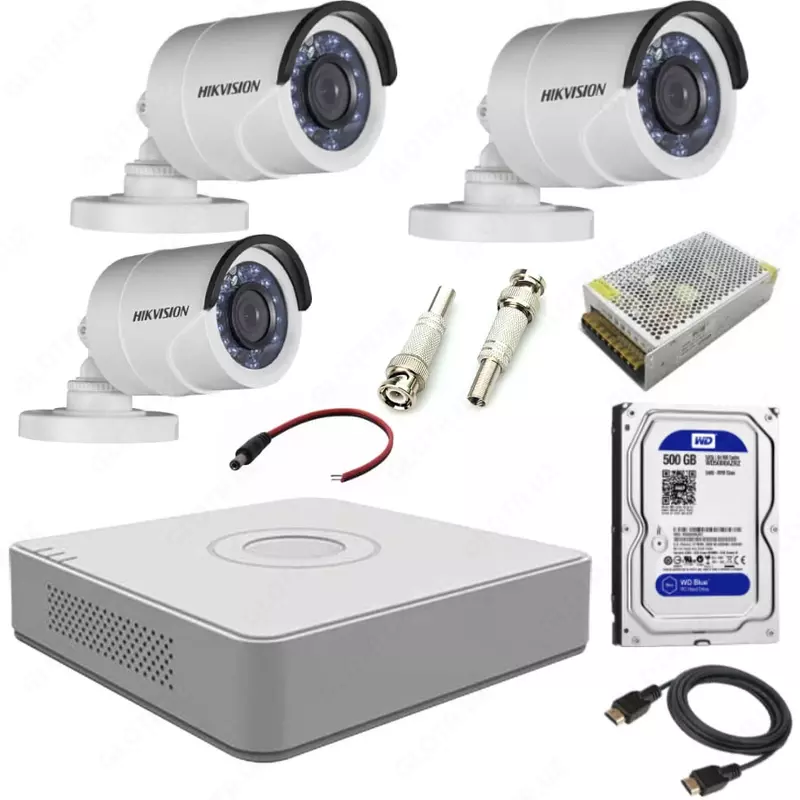 Готовый комплект HD-Видеонаблюдения на 3 камеры "Hikvision" 2мпх