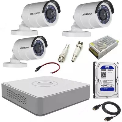 Готовый комплект HD-Видеонаблюдения на 3 камеры "Hikvision" 2мпх