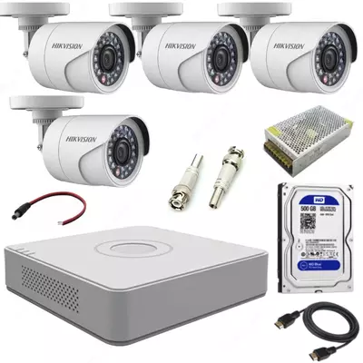4 ta kamerali  4 ta kamerali "Hikvision" 1,3 mpx uchun HD-CCTV tayyor to