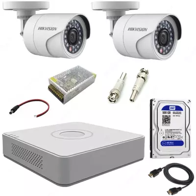Готовый комплект HD-Видеонаблюдения на 2 камеры "Hikvision" 1.3мпх