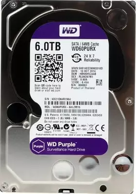 Жесткий диск "Western Digital WD Purple" 6 ТБ (WD60PURX-78)