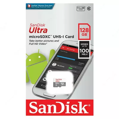 Карта памяти "SanDisk Ultra" micro SDHC/micro SDXC UHS-I 128GB (Арт - SDSQUNR-128G-GN6TA)
