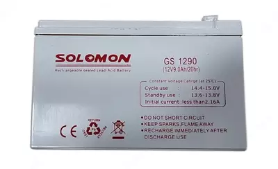 Гелевый Аккумулятор Solomon GS1290 -12v 9AH (Свинцово-кислотный) Белый
