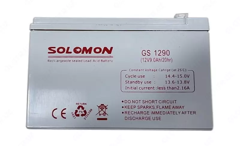Гелевый Аккумулятор Solomon GS1290 -12v 9AH (Свинцово-кислотный) Белый