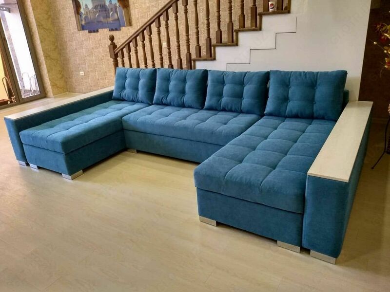 П образный диван раскладной с двумя отсеками хранения