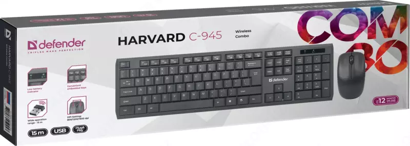 Simsiz kombinatsiyalangan Defender Garvard C-945 RU, qora, multimedia