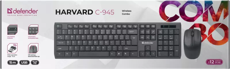 Simsiz kombinatsiyalangan Defender Garvard C-945 RU, qora, multimedia
