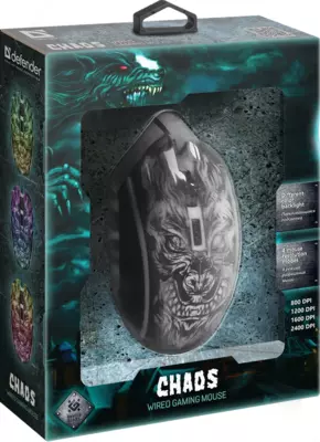 Проводная игровая мышь Defender Chaos GM-033 оптика,4кнопки,2400dpi
