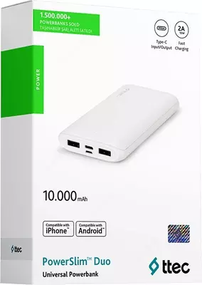 Батарея универсальная Ttec 10000mAh PowerSlim Duo White (2BB163B)